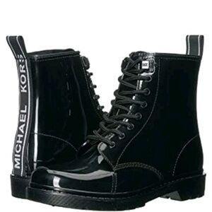 Michael Kors Tavi Glossy Lace-Up Boots- Black